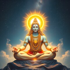 A seated meditating Hindu god