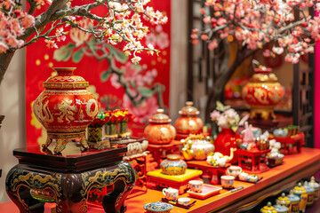 Obraz premium Beautiful holiday composition for happy celebrate chinese festival of lanterns, abstract vivid composition consists of fictional unreal fantastic vision on background