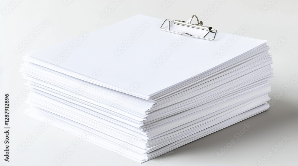 Poster stack of blank paper on a clipboard, ready for notes, reminders, or tasks in a professional setting.