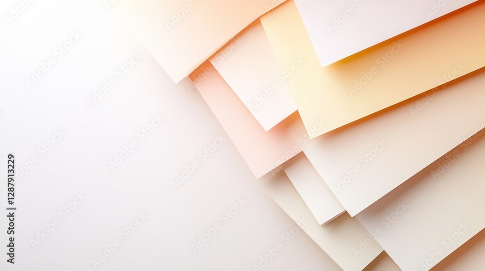Poster stacked pastel colored papers in a soft gradient composition, creating a serene and elegant abstract