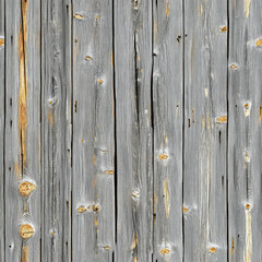 Fototapeta premium Weathered planks forming a wall. Rustic wooden texture with knotted surface. Gray background