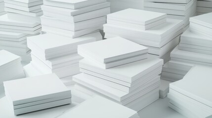 Stacks of white paper sheets, creatively arranged for use in graphic design and stationery purposes.
