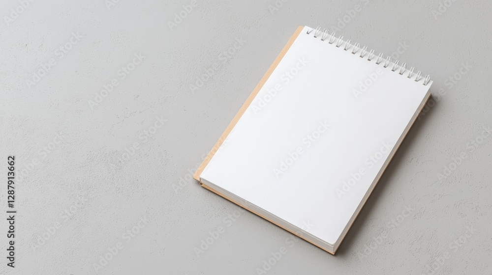 Aufkleber top view of a blank spiral notebook on a gray surface, ideal for design mockups or note-taking inspi
