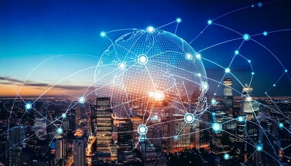 Internet network connection, digital marketing, global business network, IoT internet of things. city, online business strategy