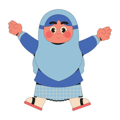 Cute Muslim Girl Jump Illustration