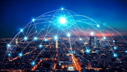 Fototapeta premium Internet network connection, digital marketing, global business network, IoT internet of things. city, online business strategy