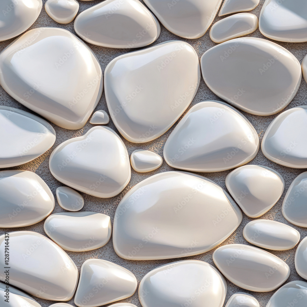 Poster white stones arranged tightly on textured surface creating smooth, pebble-like mosaic pattern