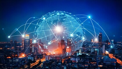 Fototapeta premium Internet network connection, digital marketing, global business network, IoT internet of things. city, online business strategy