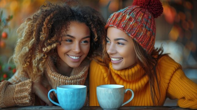 Friendship Day, a worldwide celebration of human connection. Two friends sharing a cup of coffee and catching up on each other's lives, their conversation filled with warmth and understanding - Powered by Adobe