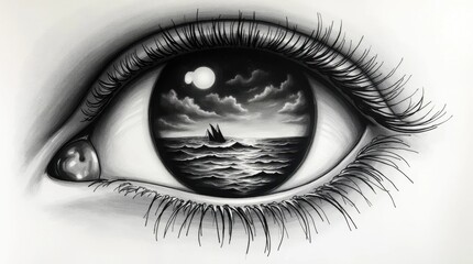 Surrealist Eye Reflecting a Stormy Sea