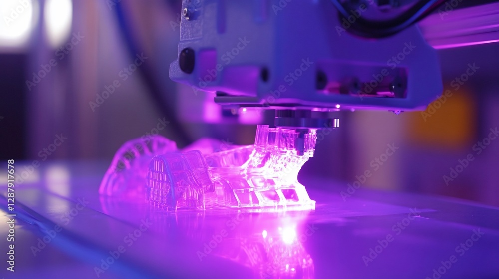 Aufkleber 3d printing in action: a close-up of a resin printer creating a translucent object