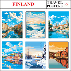 Finland Tampere Lapland Savonlinna Travel Poster Wall Art Print Collection Set Part 9