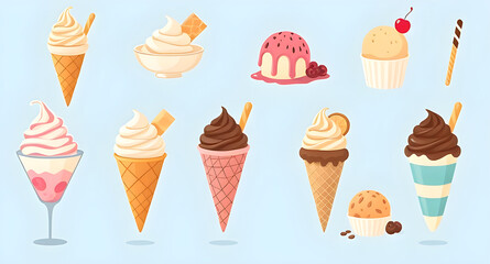 set of different illustration vector ice cream set