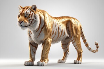 Fototapeta premium Golden tiger, standing, side view, 3D render.