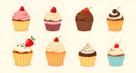 set of cupcakes set of different illustration vector