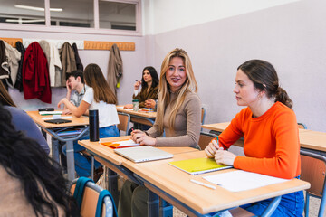 Fototapeta premium High school students studying and learning in classroom