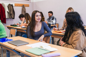 High school students interacting during class