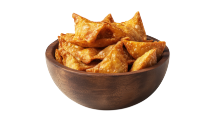Mouthwatering crispy pastries served in a wooden bowl, perfect for sharing at gatherings or enjoying as a snack
