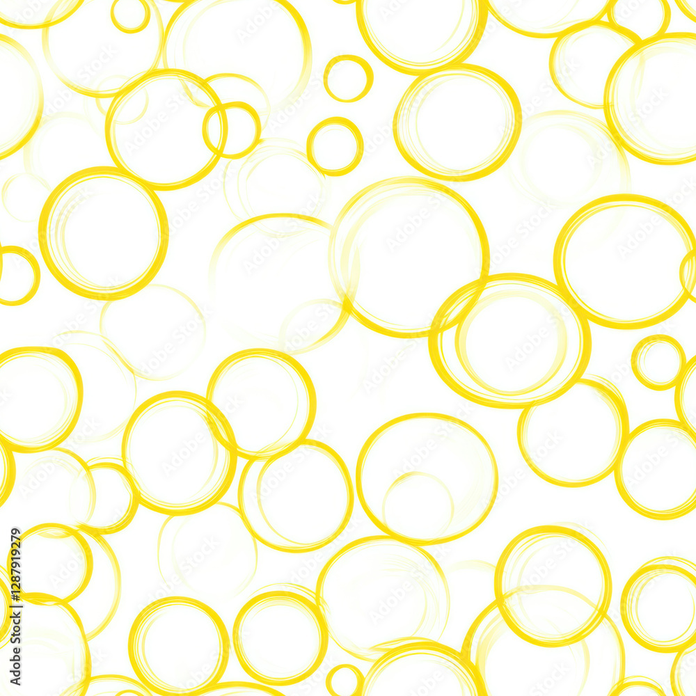 Poster yellow circles floating bubbles, abstract seamless pattern against plain white background