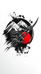 Japanese Samurai Warrior Tattoo Design with Mountains and Rising Sun