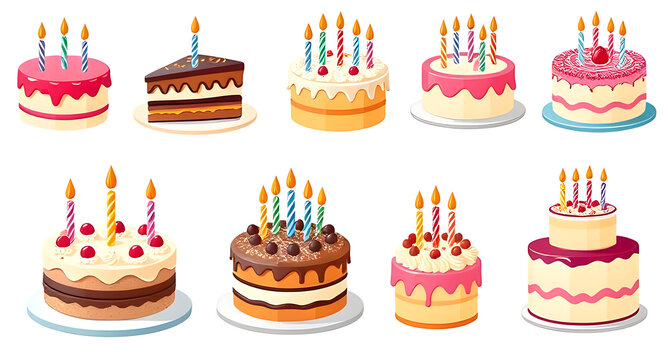 set of different illustration vector birthday cake set