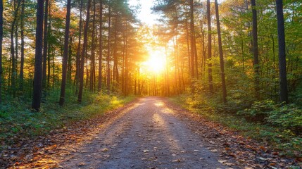 Obraz premium Sunlight path through autumn forest