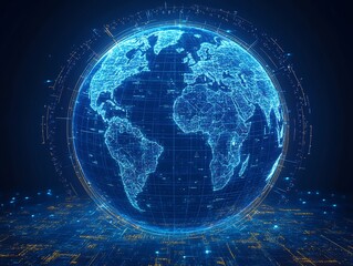 Glowing Digital Earth Hovers Gently Above Circuitry. AI Generated