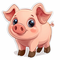 Naklejka premium A charming cartoon piglet with large eyes and a delightful smile stands cheerfully