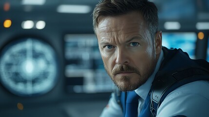 Serious Man in Futuristic Control Room