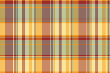 Fluffy textile plaid check, setting fabric tartan background. Relax vector texture pattern seamless in orange and amber colors.