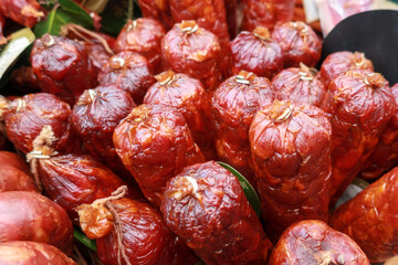 Close up of traditional homemade sausages