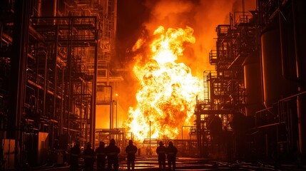 Intense Industrial Fire Erupts in Petrochemical Facility at Night