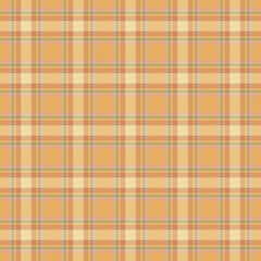Teen seamless plaid vector, damask pattern textile background. Stitch check texture tartan fabric in orange and amber colors.