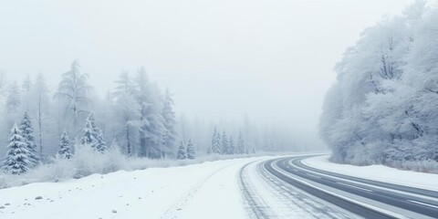 Obraz premium winter landscape in Germany featuring a forest covered in snow and a winding road lined with snow-covered trees, winter, winter scene, snowy road