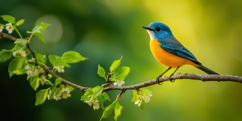 Obraz premium Songbird perched on a branch in lifelike colors.