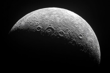 A detailed black and white depiction of the lunar surface
