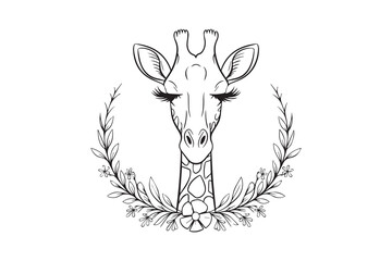 HandDrawn Giraffe Illustration with Flowers vector