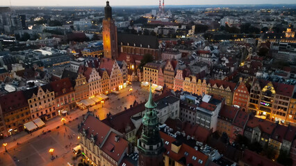 evening view of the Old Town illumination of Wroclaw Poland