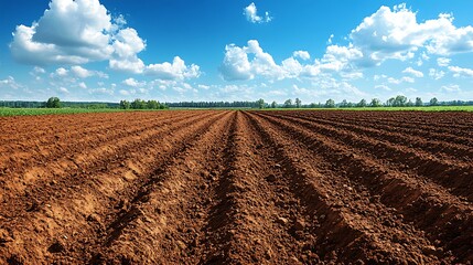 Plowed field under a clear sky. Use Stock photo