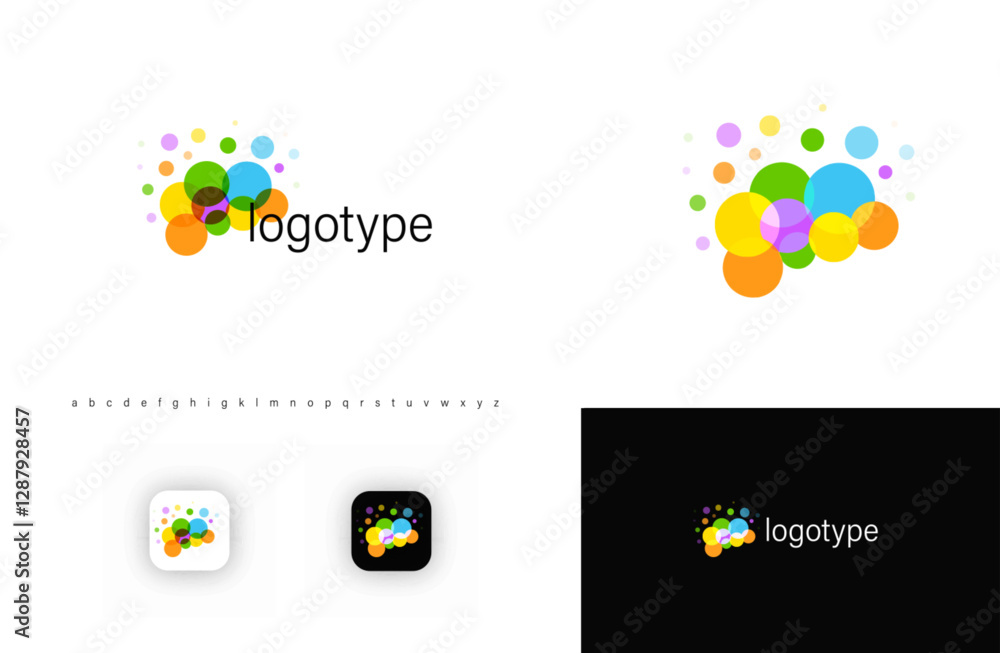 Poster abstract colorful bubble logo with overlapping circles. represents creativity, innovation, energy, m