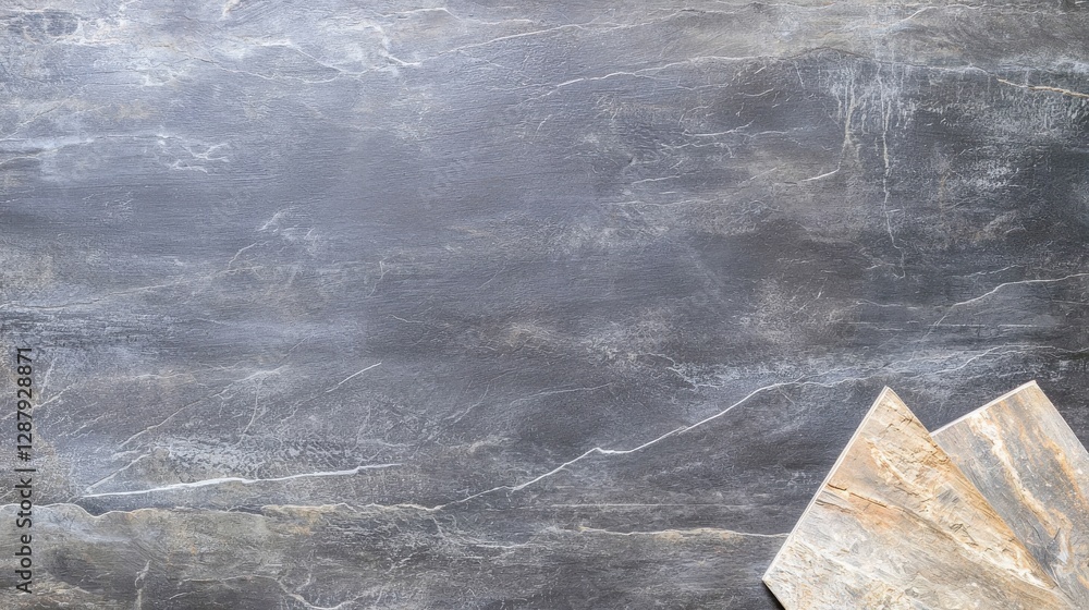 Poster abstract textured stone surface background with tiles in corner, ideal for design projects.