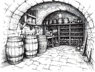 Antique Wine Cellar Illustration