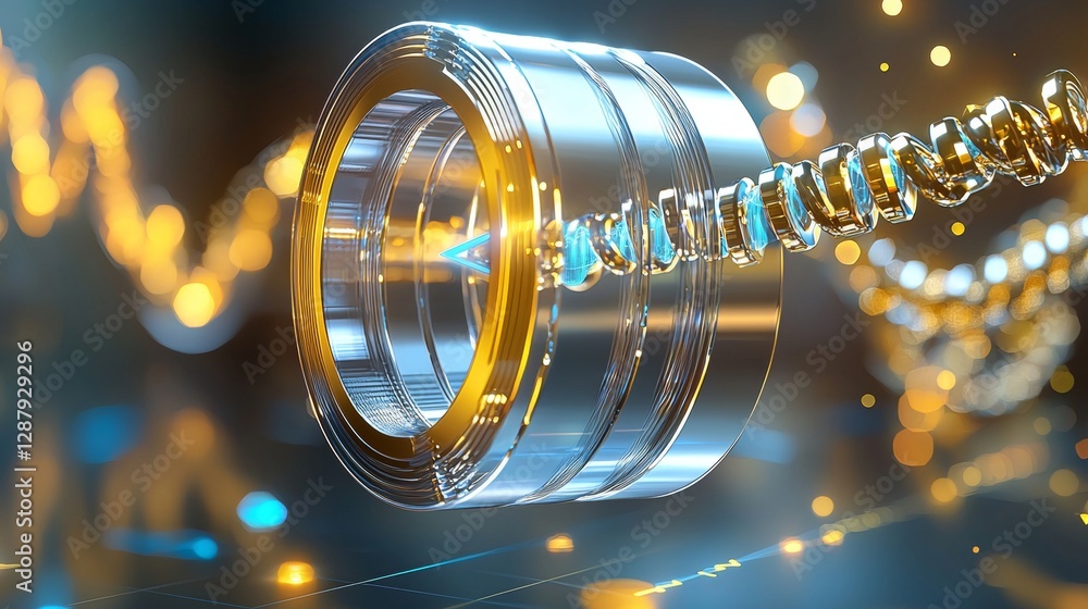 Poster dynamic motion of a metallic coil digital studio 3d render futuristic environment close-up viewpoint