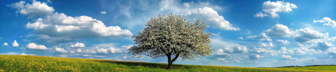 Obraz premium beautiful blooming apple tree in spring against blue sky