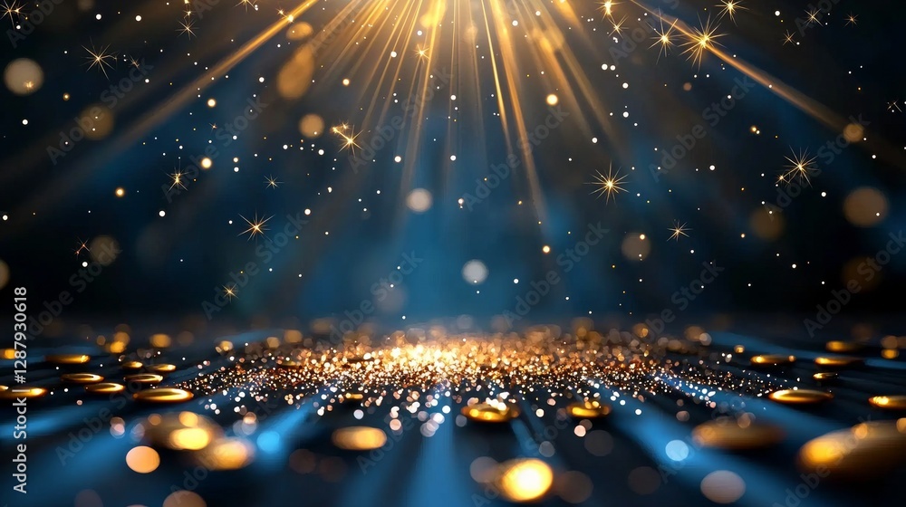 Aufkleber captivating light rays illuminate a sparkling golden floor abstract photography studio environment o