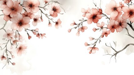 A delicate watercolor illustration of cherry blossoms framing a blank space.