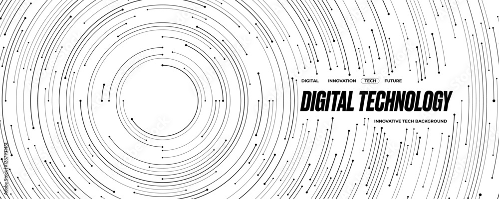 Aufkleber Modern white digital background with black thin lines and circle circuit wires on circuit AI board. Technology bg. Abstract elegant web banner for presentation. Tech vector illustration.