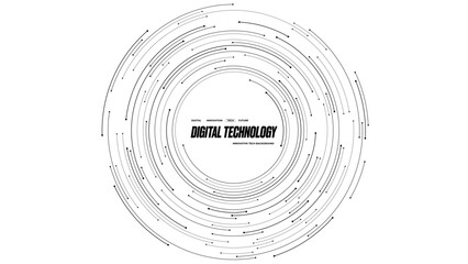  AI concept. Concentric elegant circle tech background with circuit wires on a white background. Technology bg with design elements. Web banner. Abstract futuristic vector illustration. 