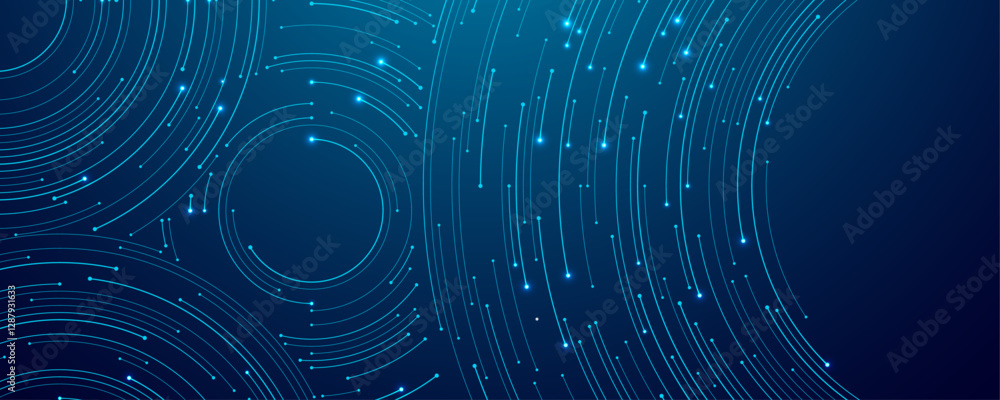 Aufkleber AI technology concept. Circle circuit wires on a dark blue motherboard background. Big data flow. Computer and electronics pattern on a navy backdrop. Abstract tech bg. Digital vector illustration.
