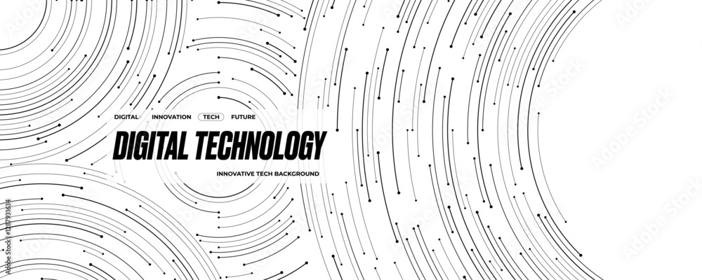 Poster AI concept. Elegant white tech background with abstract circle circuit wires on a futuristic motherboard. Horizontal banner for web presentation. Digital vector illustration on light technology bg.
